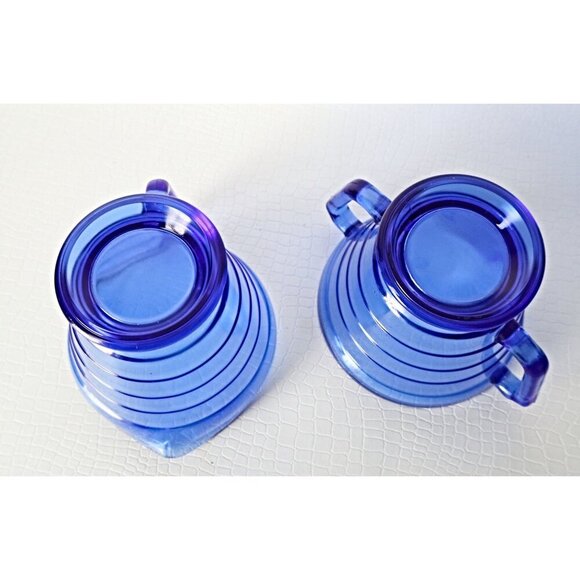 Vintage Moderntone Cream and Sugar Set Cobalt Blue 1930's Hazel Atlas - Picture 4 of 4